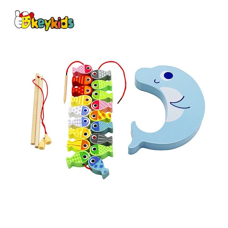 New arrive multifunctional educational wooden fish stacking toy for kids W12D200