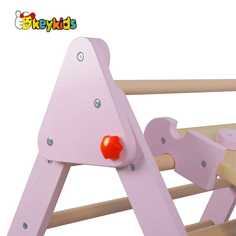 Montessori Indoor Playground Climbing 3 in 1 Foldable Wooden Triangle + Climbing Ramp + Arch Triangle for Toddlers W08K322
