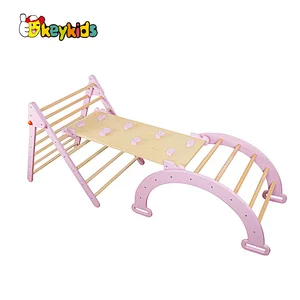 Montessori Indoor Playground Climbing 3 in 1 Foldable Wooden Triangle + Climbing Ramp + Arch Triangle for Toddlers W08K322