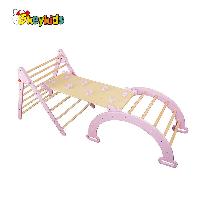 Montessori Indoor Playground Climbing 3 in 1 Foldable Wooden Triangle + Climbing Ramp + Arch Triangle for Toddlers W08K322