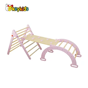 Montessori Indoor Playground Climbing 3 in 1 Foldable Wooden Triangle + Climbing Ramp + Arch Triangle for Toddlers W08K322