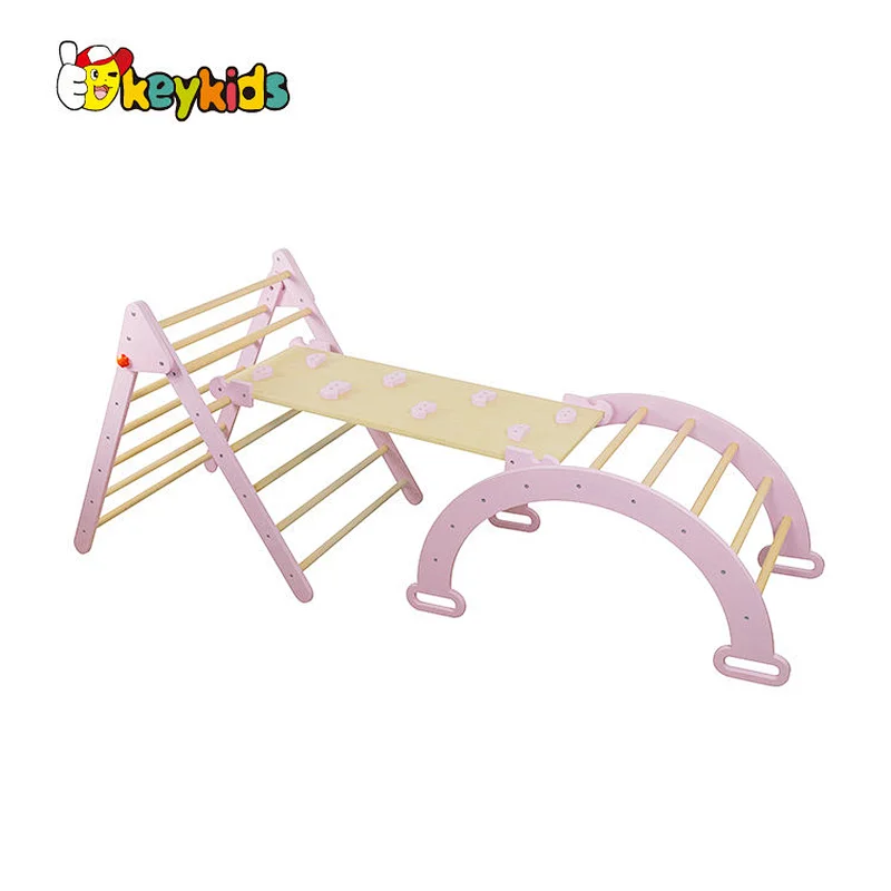 Montessori Indoor Playground Climbing 3 in 1 Foldable Wooden Triangle + Climbing Ramp + Arch Triangle for Toddlers W08K322
