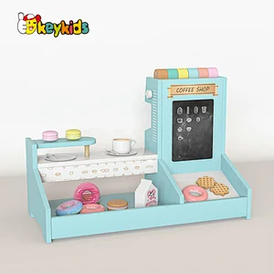 Hot sale role play wooden coffee shop toy with coffee maker W10D462