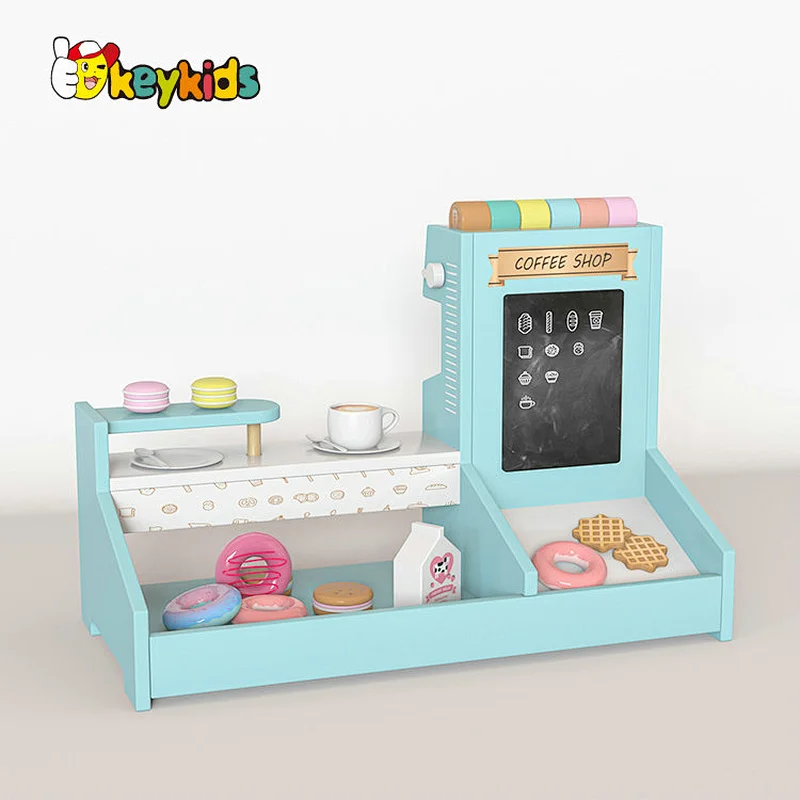 Hot sale role play wooden coffee shop toy with coffee maker W10D462