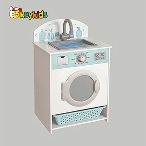 New design children pretend play wooden toy washing machine with sink W10D458
