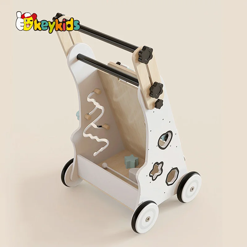 New design adjustable height wooden busy activity walker for kids W16E205
