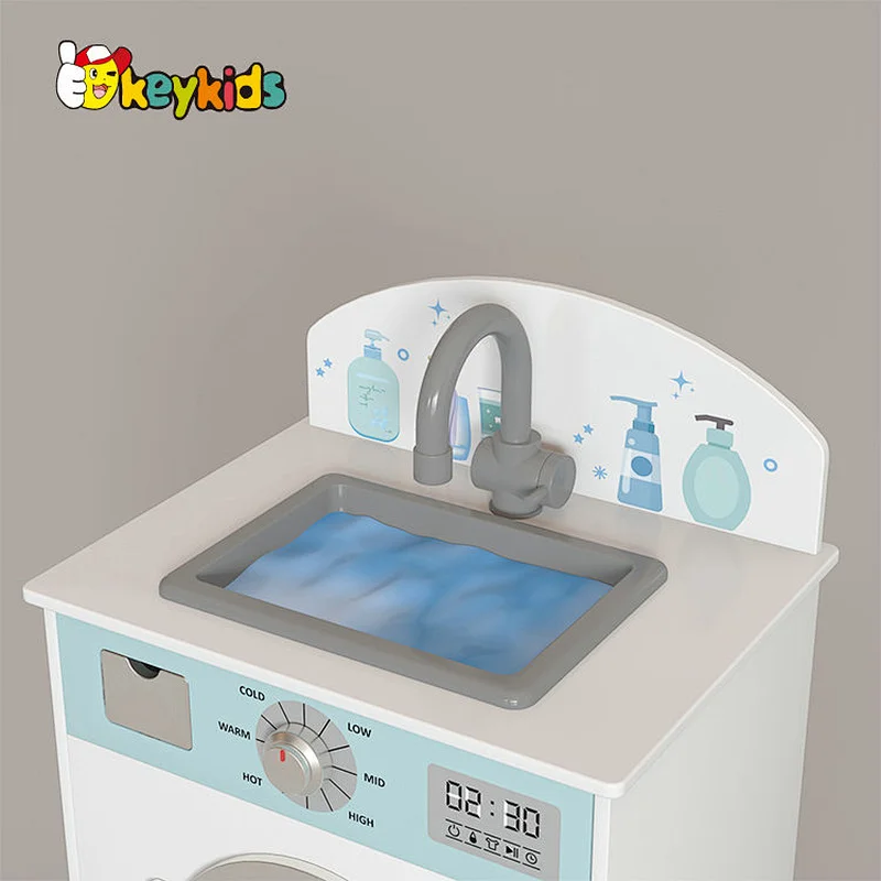 New design children pretend play wooden toy washing machine with sink W10D458