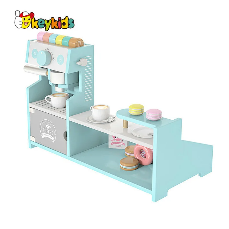 Hot sale role play wooden coffee shop toy with coffee maker W10D462
