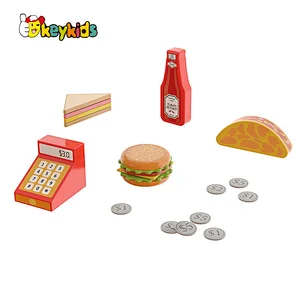 New pretend play burger sandwich shop wooden counter toy for kids W10A149
