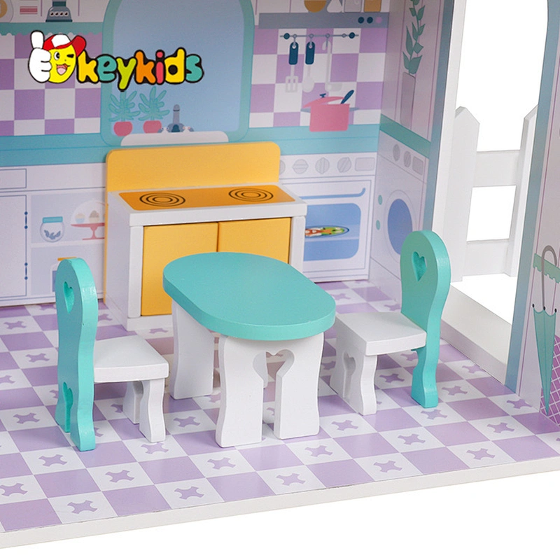 Factory stock girls pink wooden dollhouse with accessories W06A379