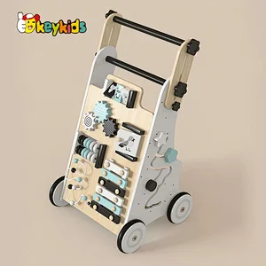 New design adjustable height wooden busy activity walker for kids W16E205