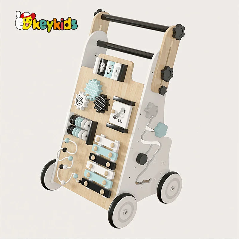 New design adjustable height wooden busy activity walker for kids W16E205