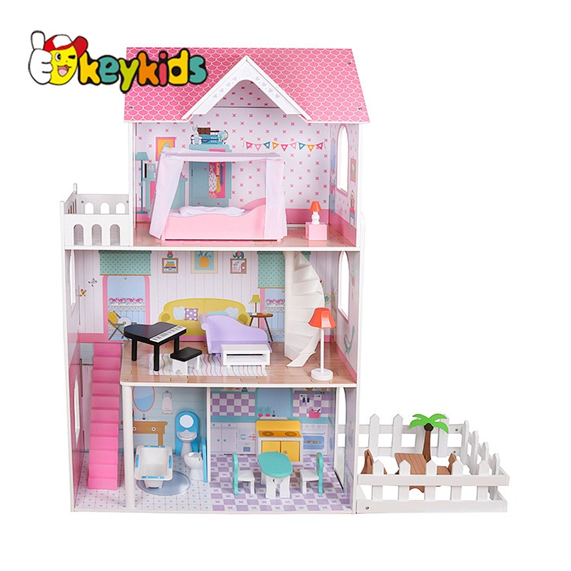 Factory stock girls pink wooden dollhouse with accessories W06A379
