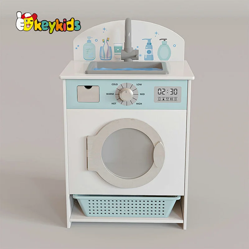 New design children pretend play wooden toy washing machine with sink W10D458