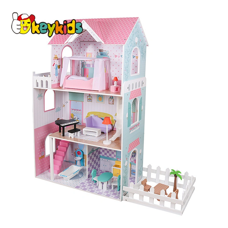 Factory stock girls pink wooden dollhouse with accessories W06A379