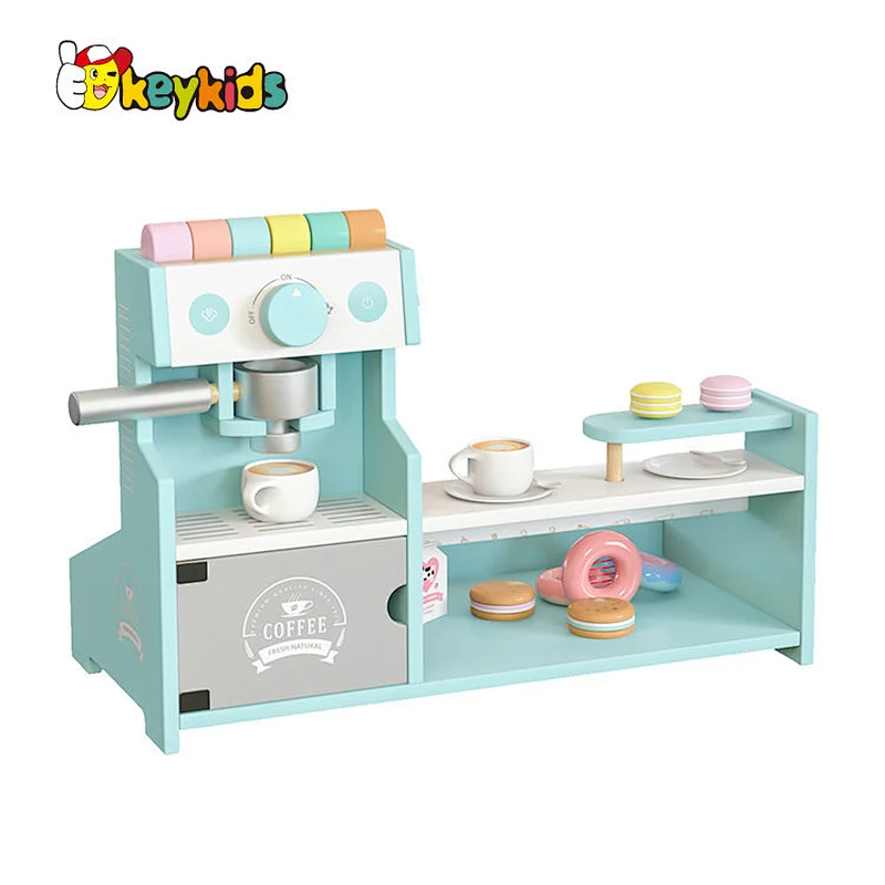 Hot sale role play wooden coffee shop toy with coffee maker W10D462