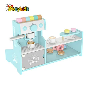 Hot sale role play wooden coffee shop toy with coffee maker W10D462