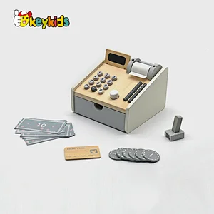 Children pretend play preschool home supermarket wooden play cash register with scanner W10A159