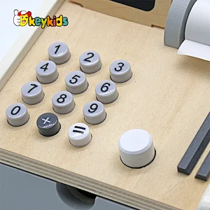 Children pretend play preschool home supermarket wooden play cash register with scanner W10A159