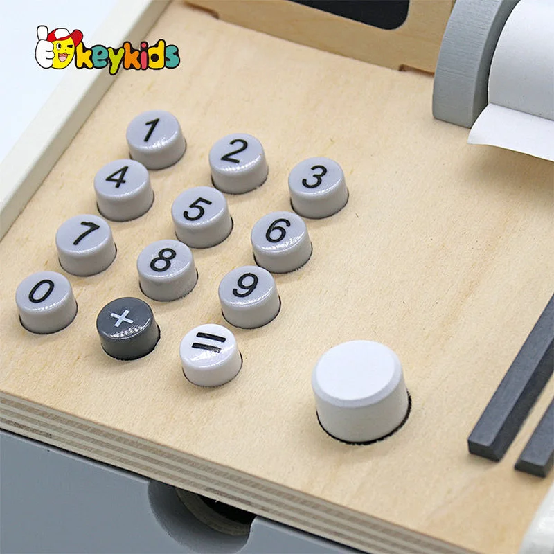 Children pretend play preschool home supermarket wooden play cash register with scanner W10A159