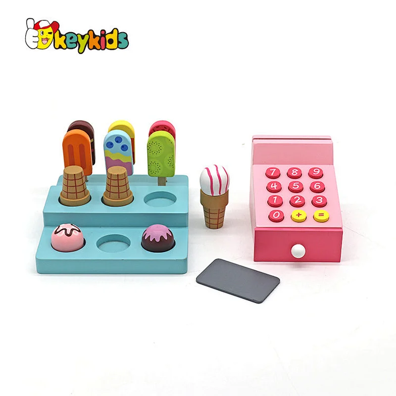 Customize kids pretend paly wooden ice cream toy set with cashier count W10A156