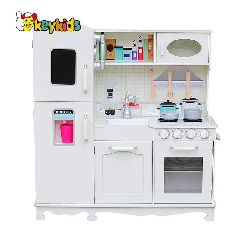 Best sale realistic play set wooden white play kitchen for children W10C409