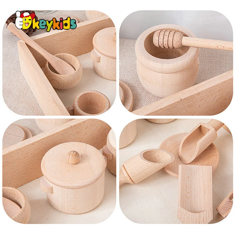 Customize kids role play natural wooden tea toy set with tray W10D504