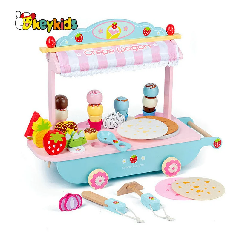 Funny pretend play wooden kitchen ice cream cart toys for girl doll W10D494