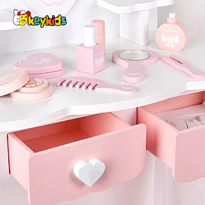 Customize pretend play pink wooden girls makeup table with mirror W08H187