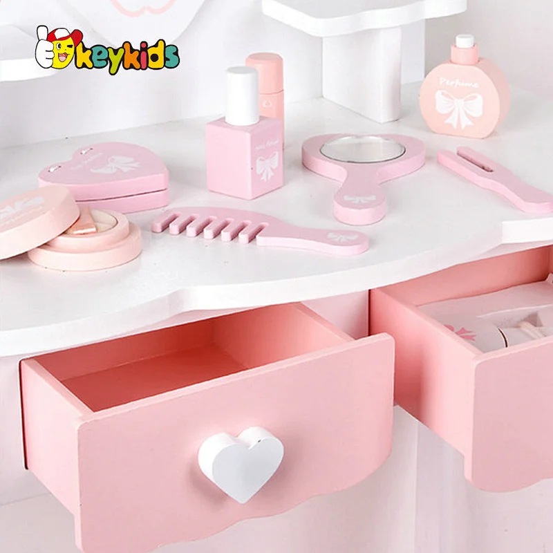 Customize pretend play pink wooden girls makeup table with mirror W08H187