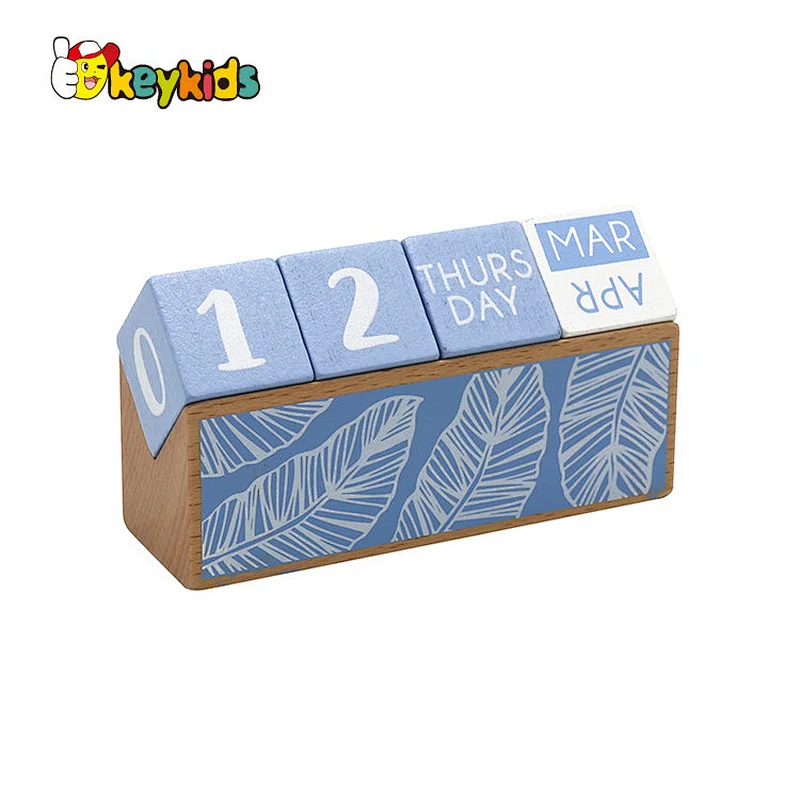 Retro month date display perpetual wooden cubes calendar for desk decor W09F031