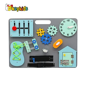 Handmade Montessori kids wooden sensory busy board with keys lock latches W12D381