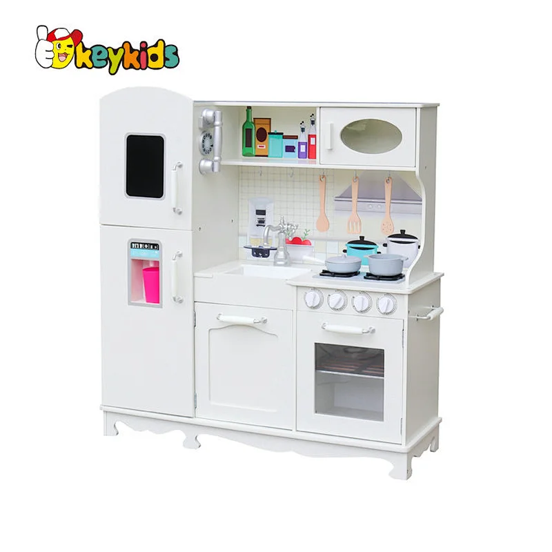 Best sale realistic play set wooden white play kitchen for children W10C409