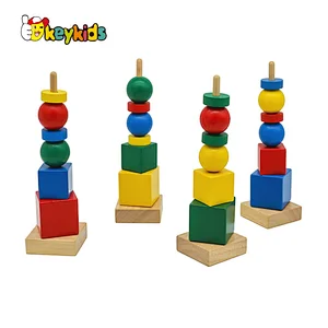 Customize educational wooden geometric shape matching column toy for kids W13D256