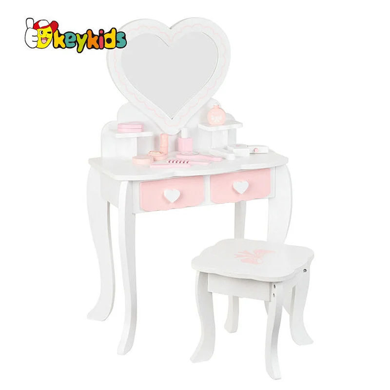 Customize pretend play pink wooden girls makeup table with mirror W08H187