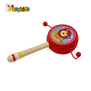 high quality educational music colorful wooden musical hand shaker rattle drum toy for kids W07G019