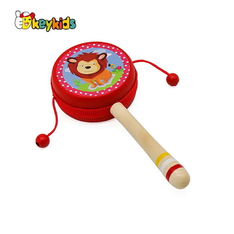 high quality educational music colorful wooden musical hand shaker rattle drum toy for kids W07G019