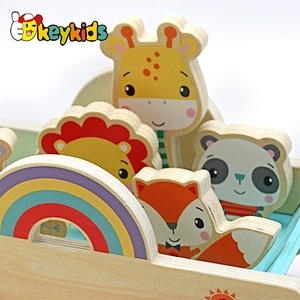 Educational Stacking Blocks Balancing Game Wooden Animal Pulling Cart For Kids W05C154