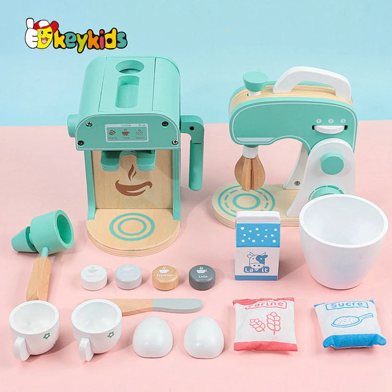 Customize kids 2 in 1 wooden coffee machine toy and blender for wholesale W10D505