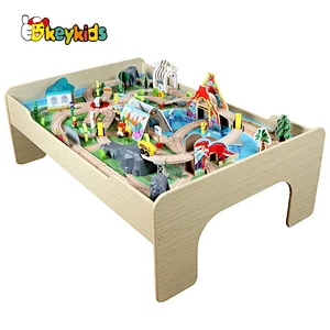 Customize natural wooden railway table for kids W04C233
