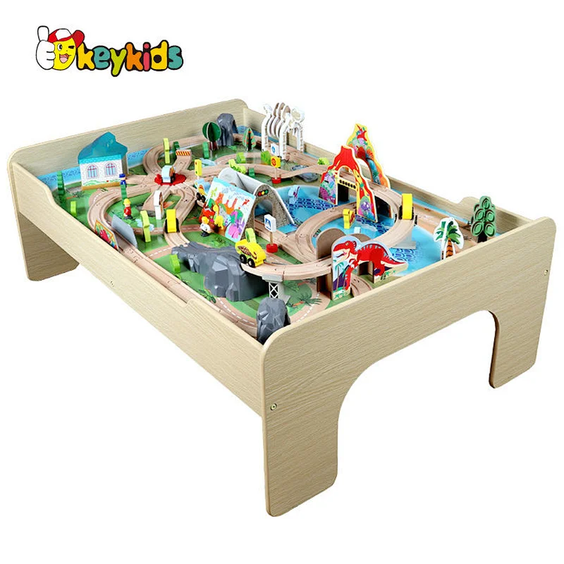 Customize natural wooden railway table for kids W04C233