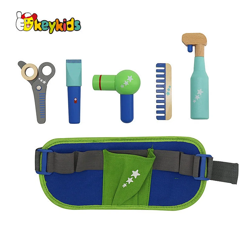 Fashion portable pretend play pink wooden toy hairdressing set for girls W10D516