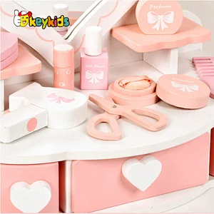Customize kids role play pink wooden mini makeup toys for dolls W10D506