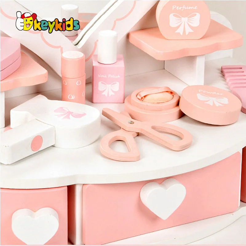 Customize kids role play pink wooden mini makeup toys for dolls W10D506