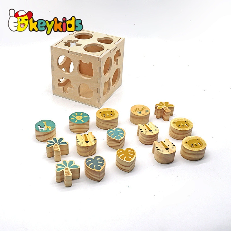 Children Geometry Educational Toy Wooden Shape Blocks Sorting Box W12D423