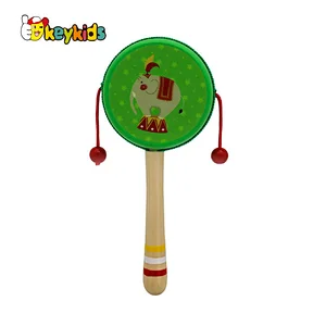 high quality hand painted double-sided wooden musical toy hand drum for toddlers W07G020