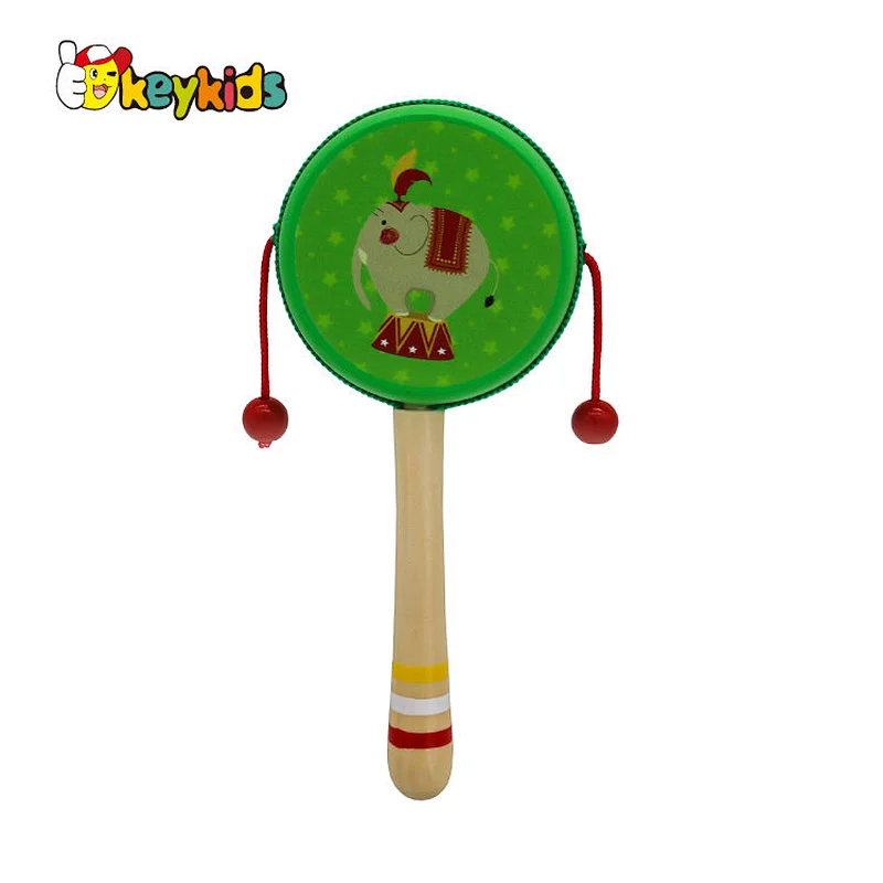 high quality educational music colorful wooden musical hand shaker rattle drum toy for kids W07G019