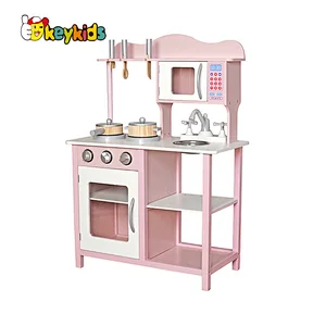 New updated pretend play wooden pink kitchen toy for girls W10C404D