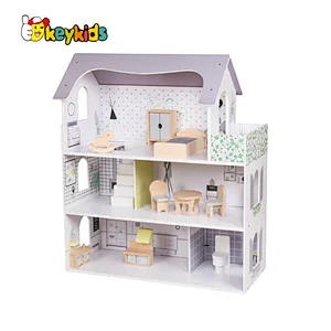 New Arrival 3 floors baby pretend role play wooden doll house for girls 3+ W06A393