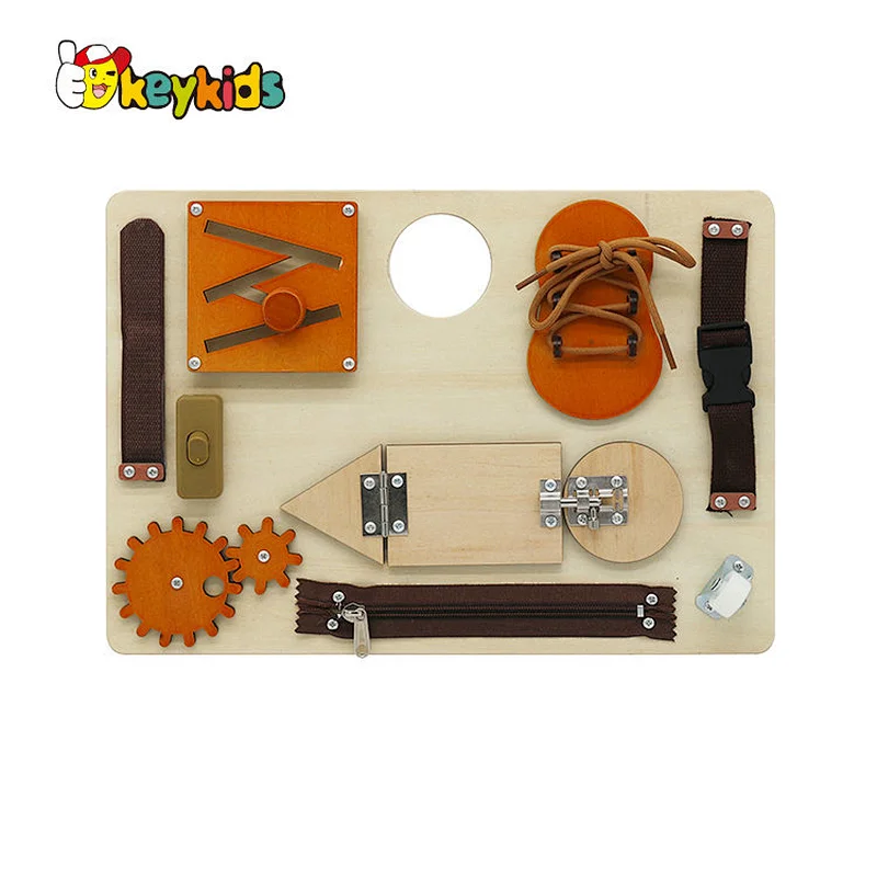 Handmade Montessori education wooden buckle up toys busy board for kids W12D400